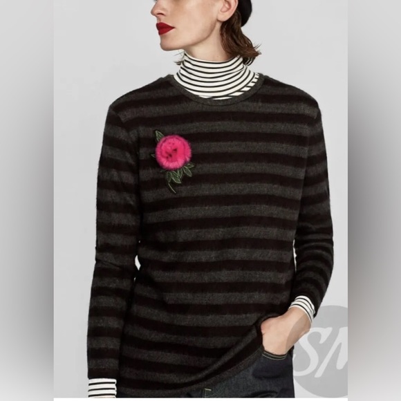 ZARA Women Basic Collection Flower Appliqué Sweater - Picture 3 of 6
